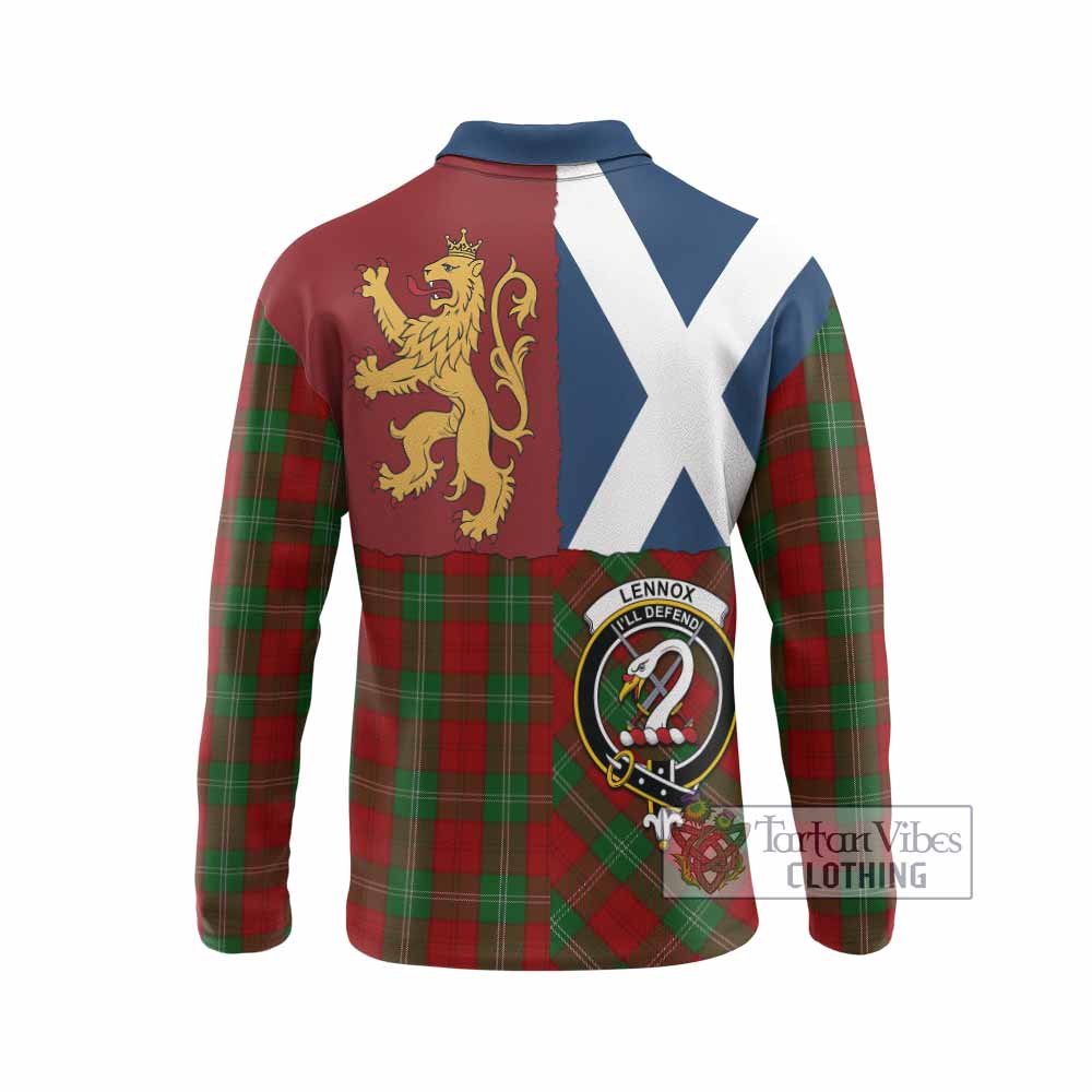 Lennox Crest Tartan Long Sleeve Polo Shirt with Lion Rampant Saltire Style
