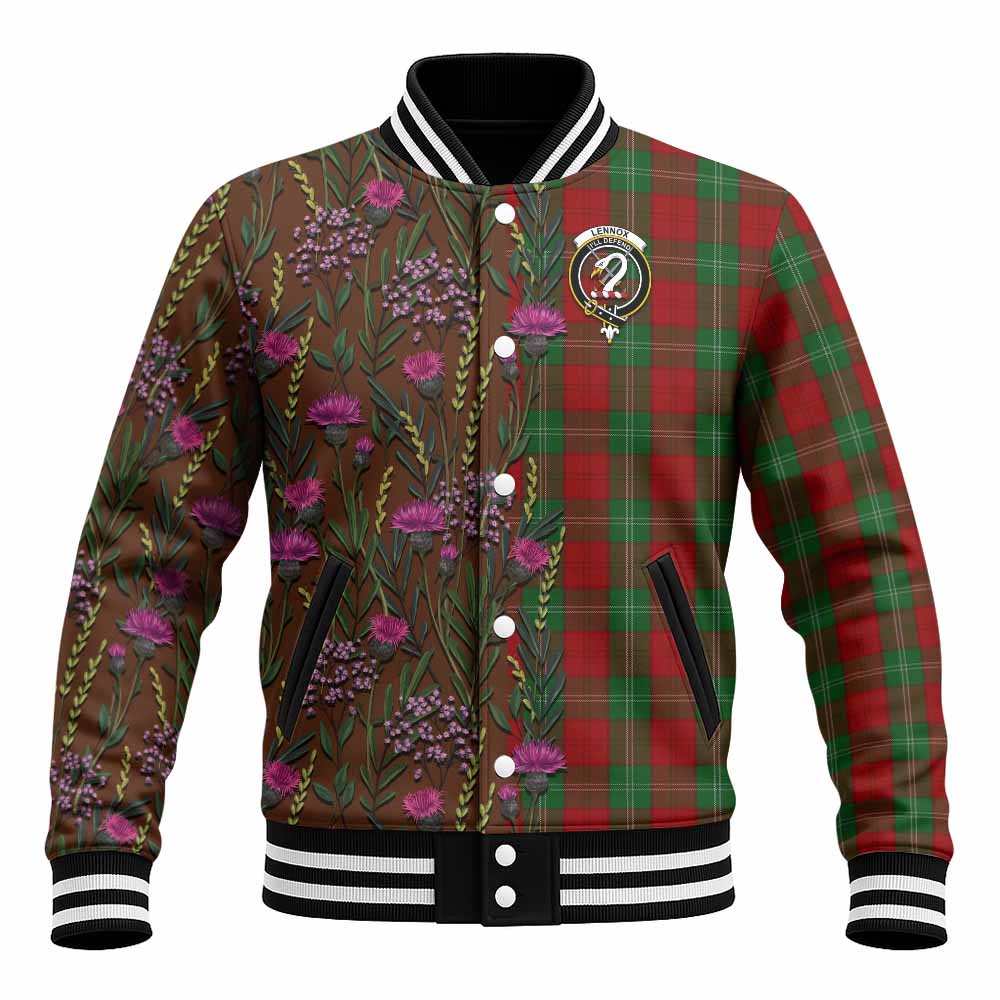Lennox Family Crest Tartan Baseball Jacket Scottish Thistle Flower Pattern Half Style - Tartan Vibes Clothing