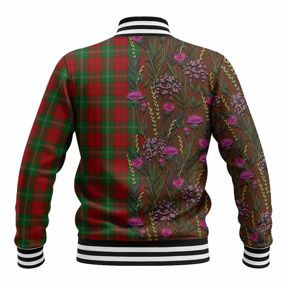 Lennox Family Crest Tartan Baseball Jacket Scottish Thistle Flower Pattern Half Style - Tartan Vibes Clothing