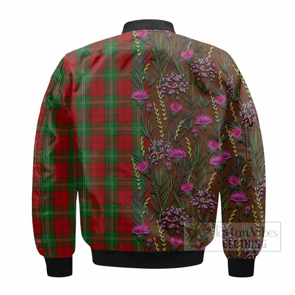 Lennox Family Crest Tartan Bomber Jacket Scottish Thistle Flower Pattern Half Style - Tartan Vibes Clothing