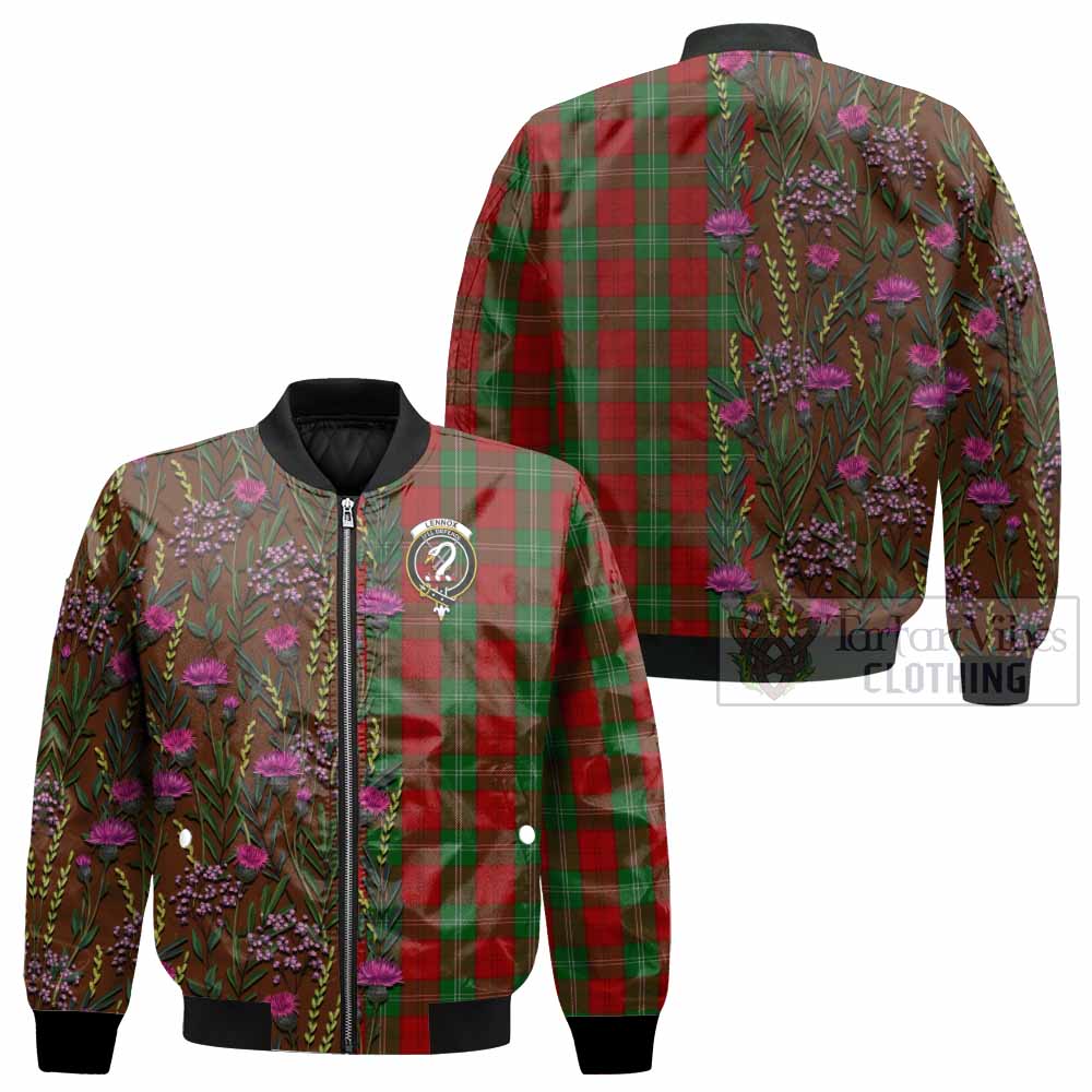 Lennox Family Crest Tartan Bomber Jacket Scottish Thistle Flower Pattern Half Style - Tartan Vibes Clothing