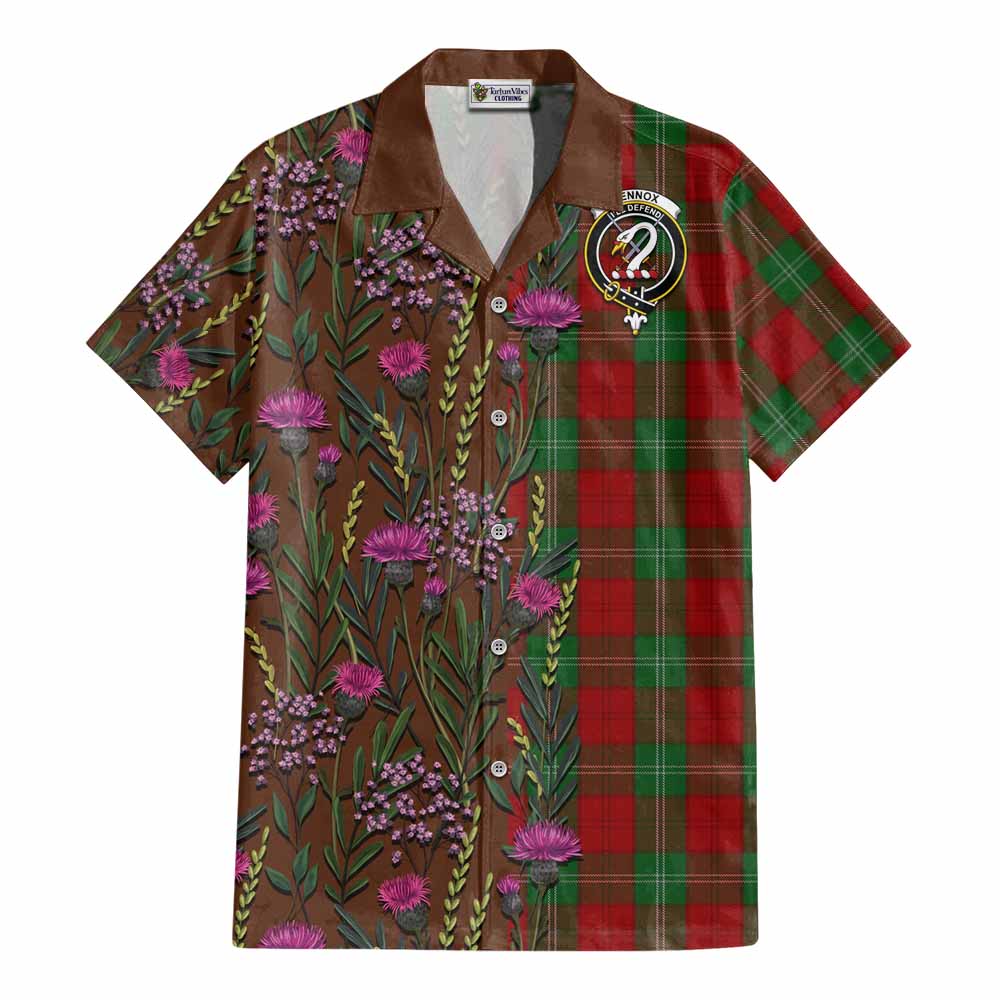 Lennox Family Crest Tartan Cotton Hawaiian Shirt Scottish Thistle Flower Pattern Half Style - Tartan Vibes Clothing