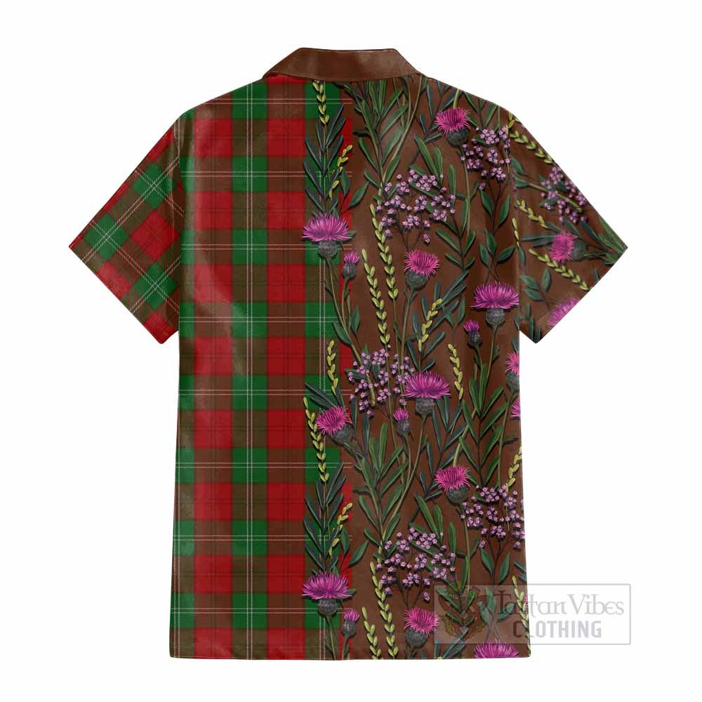 Lennox Family Crest Tartan Cotton Hawaiian Shirt Scottish Thistle Flower Pattern Half Style - Tartan Vibes Clothing