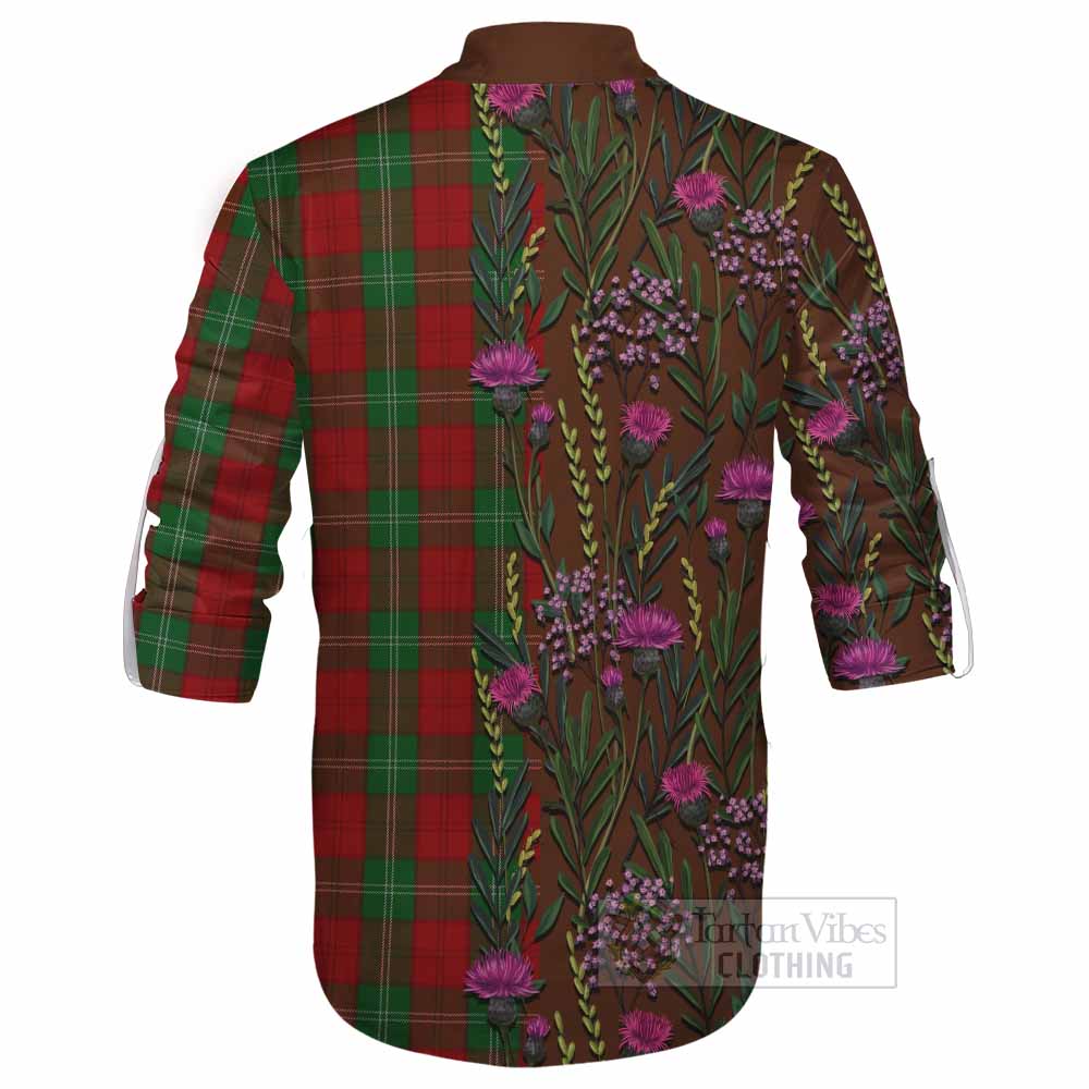 Lennox Family Crest Tartan Ghillie Shirt Scottish Thistle Flower Pattern Half Style - Tartan Vibes Clothing