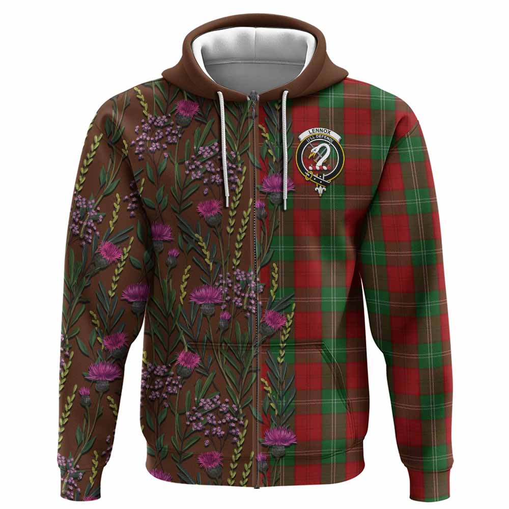 Lennox Family Crest Tartan Hoodie Scottish Thistle Flower Pattern Half Style - Tartan Vibes Clothing
