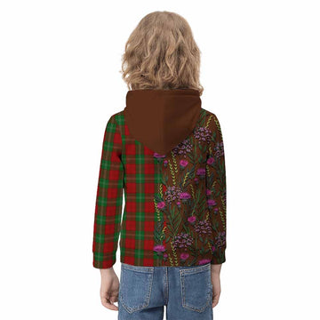 Lennox Family Crest Tartan Kid Hoodie Scottish Thistle Flower Pattern Half Style