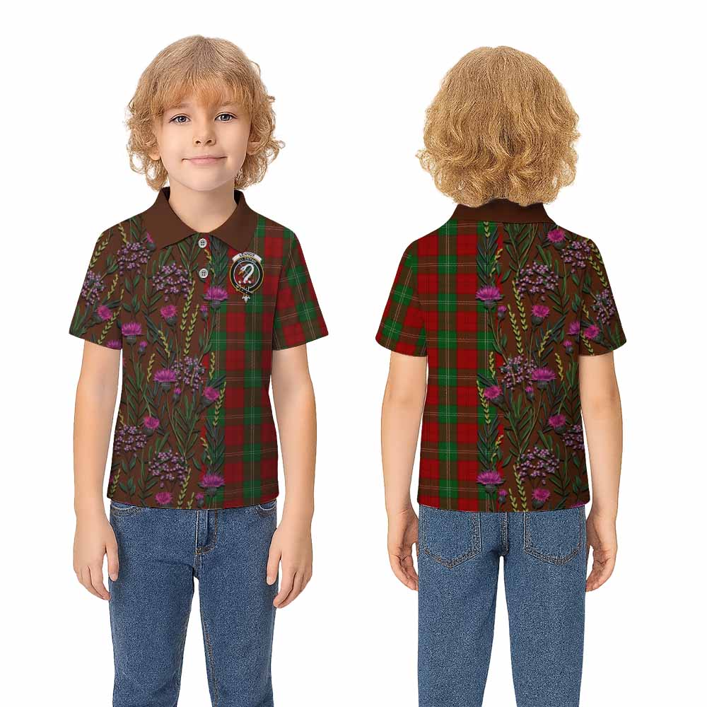 Lennox Family Crest Tartan Kid Polo Shirt Scottish Thistle Flower Pattern Half Style - Tartan Vibes Clothing