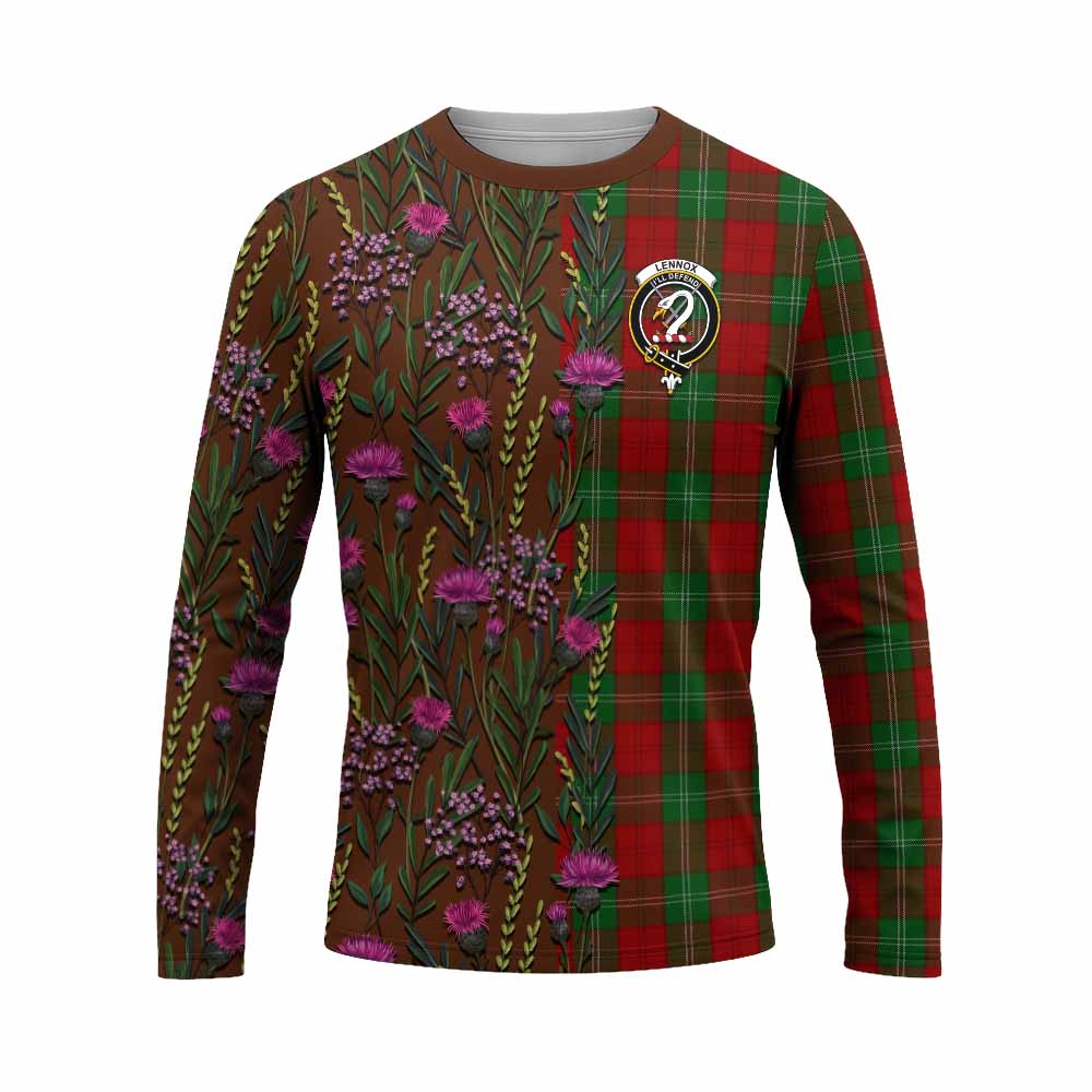 Lennox Family Crest Tartan Long Sleeve T-Shirt Scottish Thistle Flower Pattern Half Style - Tartan Vibes Clothing