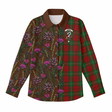 Lennox Family Crest Tartan Women Casual Shirt Scottish Thistle Flower Pattern Half Style