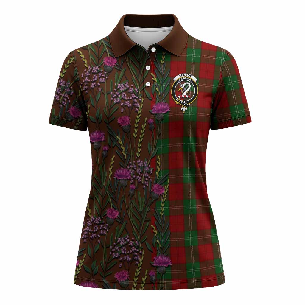Lennox Family Crest Tartan Women Polo Shirt Scottish Thistle Flower Pattern Half Style - Tartan Vibes Clothing