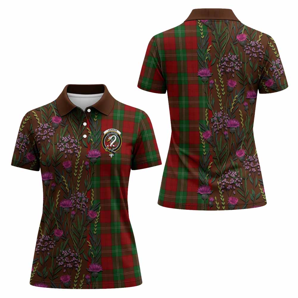 Lennox Family Crest Tartan Women Polo Shirt Scottish Thistle Flower Pattern Half Style - Tartan Vibes Clothing
