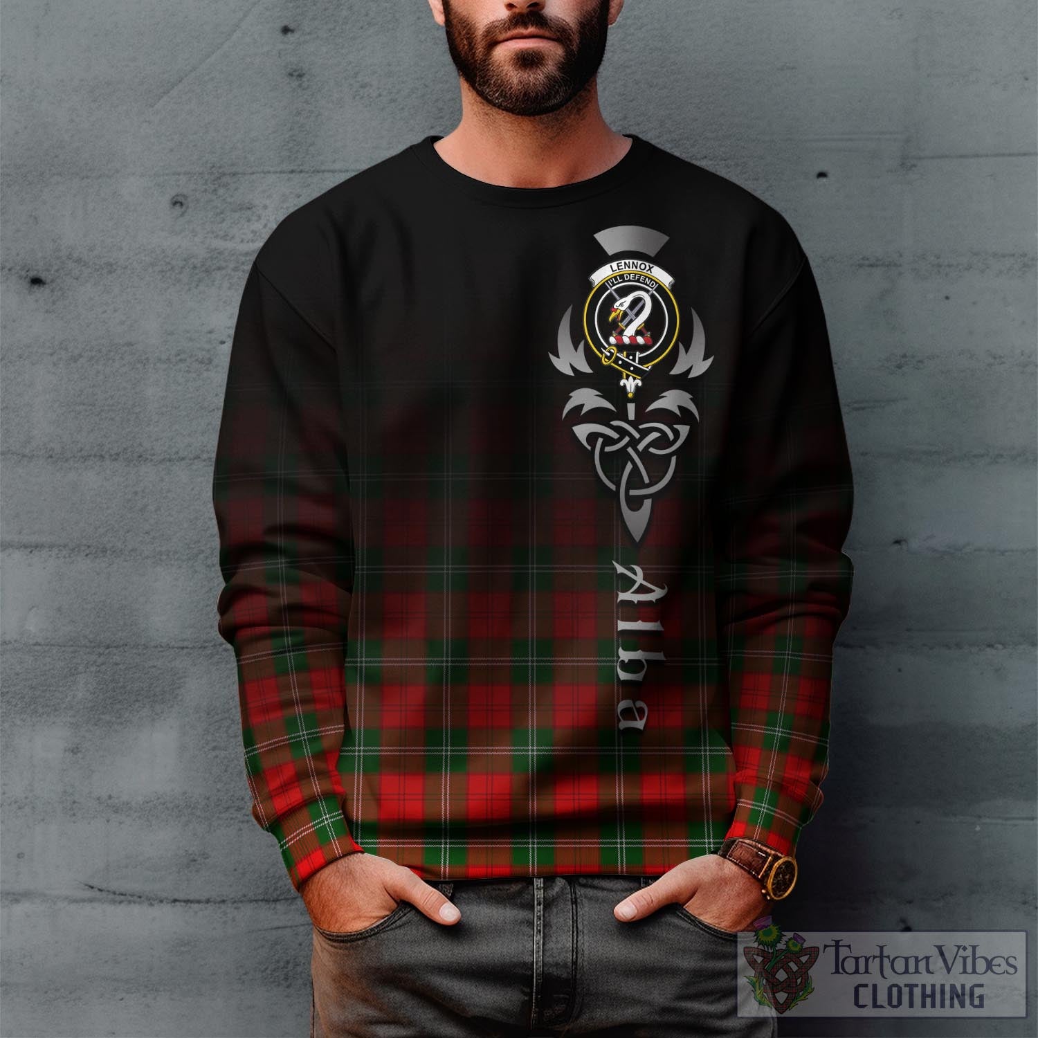 Tartan Vibes Clothing Lennox Modern Tartan Sweatshirt Featuring Alba Gu Brath Family Crest Celtic Inspired