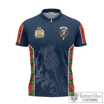 Lennox Modern Tartan Zipper Polo Shirt with Family Crest and Scottish Thistle Vibes Sport Style