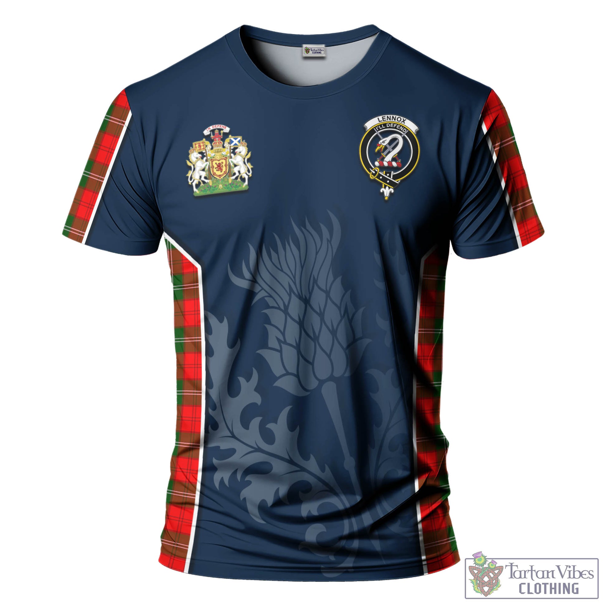 Tartan Vibes Clothing Lennox Modern Tartan T-Shirt with Family Crest and Scottish Thistle Vibes Sport Style