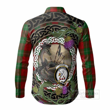 Lennox Tartan Crest Bagpipe Nessie Long Sleeve Button Shirts Scottish Loch Ness Monster Celtic Thistle