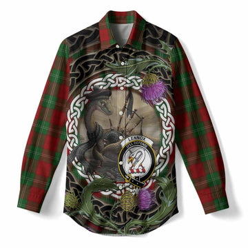 Lennox Tartan Crest Bagpipe Nessie Women Casual Shirt Scottish Loch Ness Monster Celtic Thistle