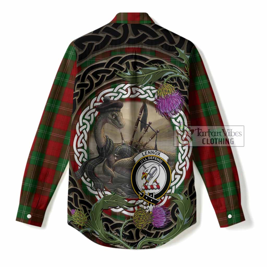 Lennox Tartan Crest Bagpipe Nessie Women Casual Shirt Scottish Loch Ness Monster Celtic Thistle