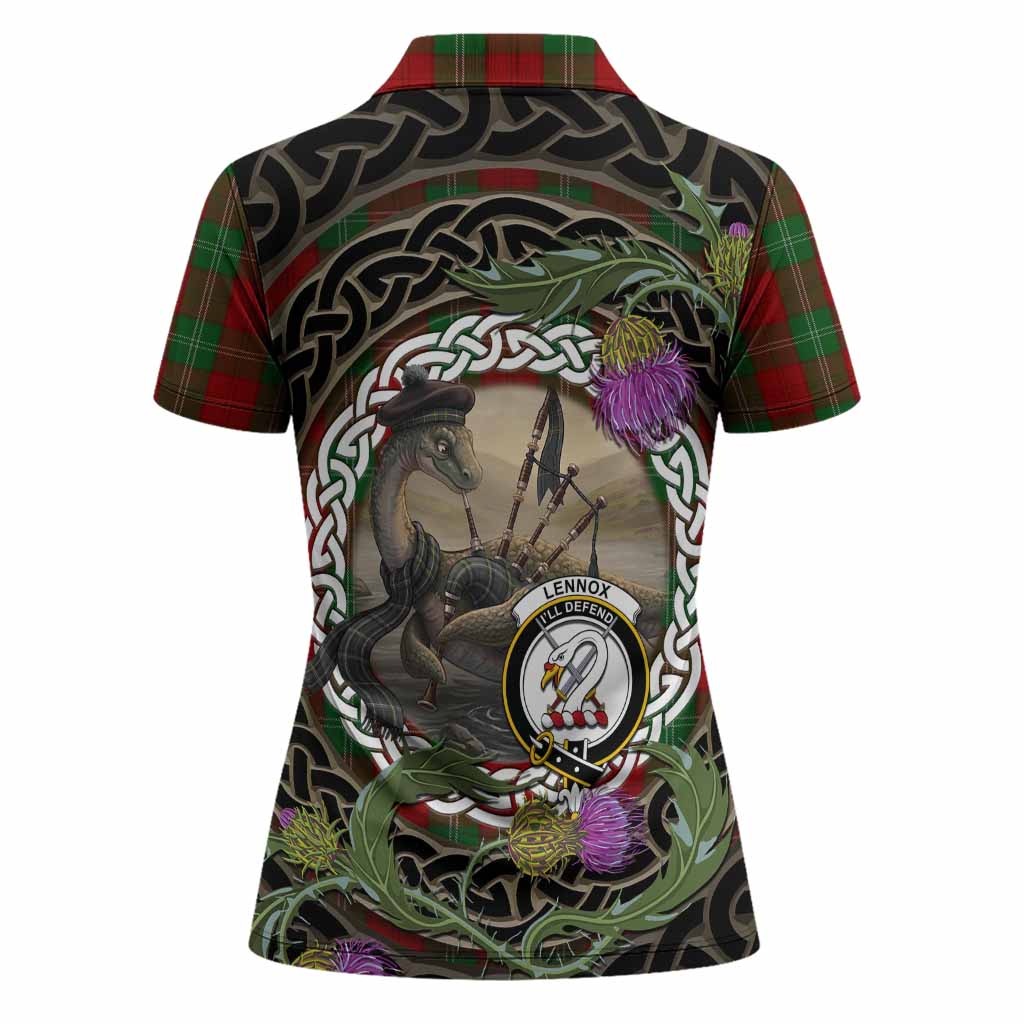Lennox Tartan Crest Bagpipe Nessie Women Polo Shirt Scottish Loch Ness Monster Celtic Thistle