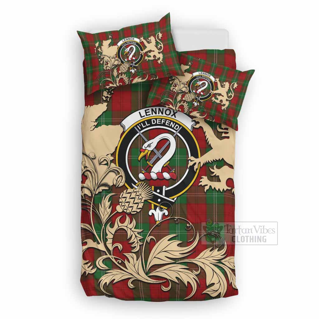 Lennox Tartan Crest Bedding Set with Scottish Iconic Symbols 