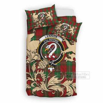 Lennox Tartan Crest Bedding Set with Scottish Iconic Symbols 