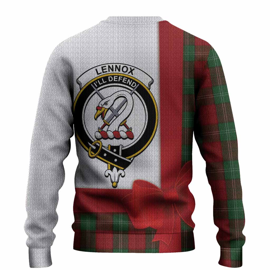 Lennox Tartan Crest Christmas Christmas Ugly Sweater Highland Cow Bagpipes Coquette Bow Style