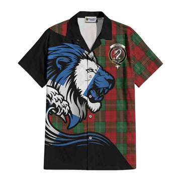 Lennox Tartan Crest Cotton Hawaiian Shirt Scottish Golden Lions Wave Flow