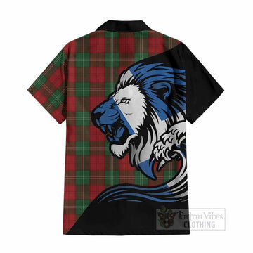 Lennox Tartan Crest Cotton Hawaiian Shirt Scottish Golden Lions Wave Flow