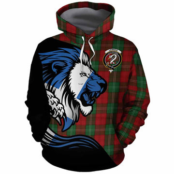 Lennox Tartan Crest Cotton Hoodie Scottish Golden Lions Wave Flow