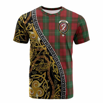 Lennox Tartan Crest Cotton T-shirt Celtic Knot and Triple Trickle Spiral Symbols