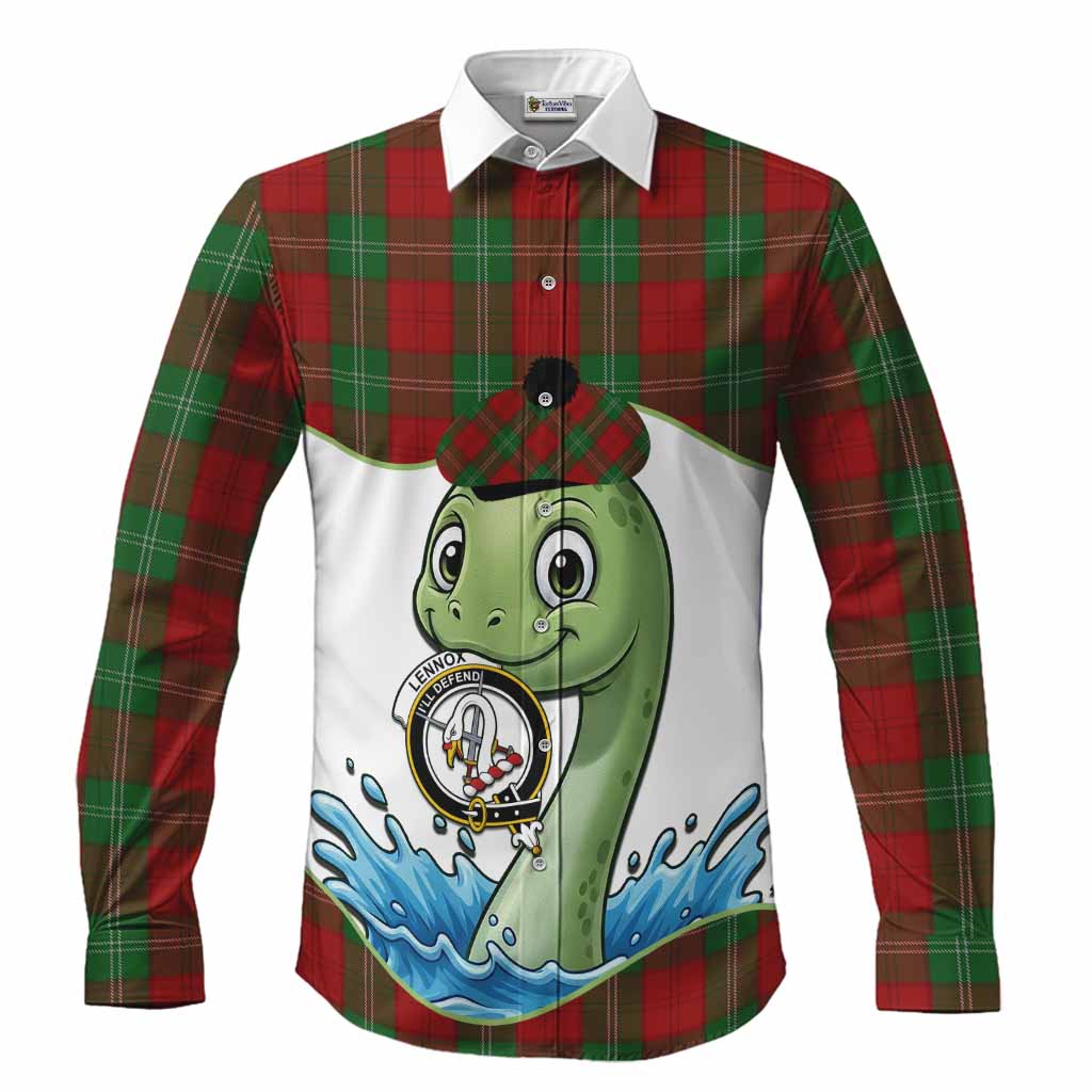 Lennox Tartan Crest Cute Nessie Long Sleeve Button Shirts Scottish Loch Ness Monster