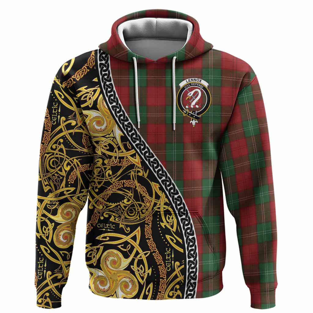 Lennox Tartan Crest Hoodie Celtic Knot and Triple Trickle Spiral Symbols