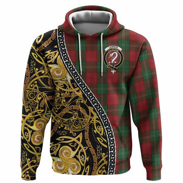 Lennox Tartan Crest Hoodie Celtic Knot and Triple Trickle Spiral Symbols