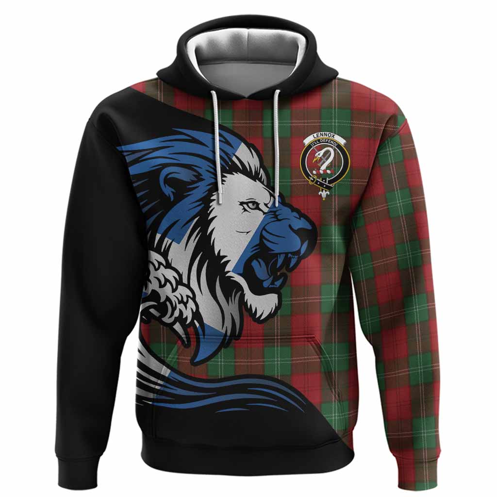 Lennox Tartan Crest Hoodie Scottish Golden Lions Wave Flow