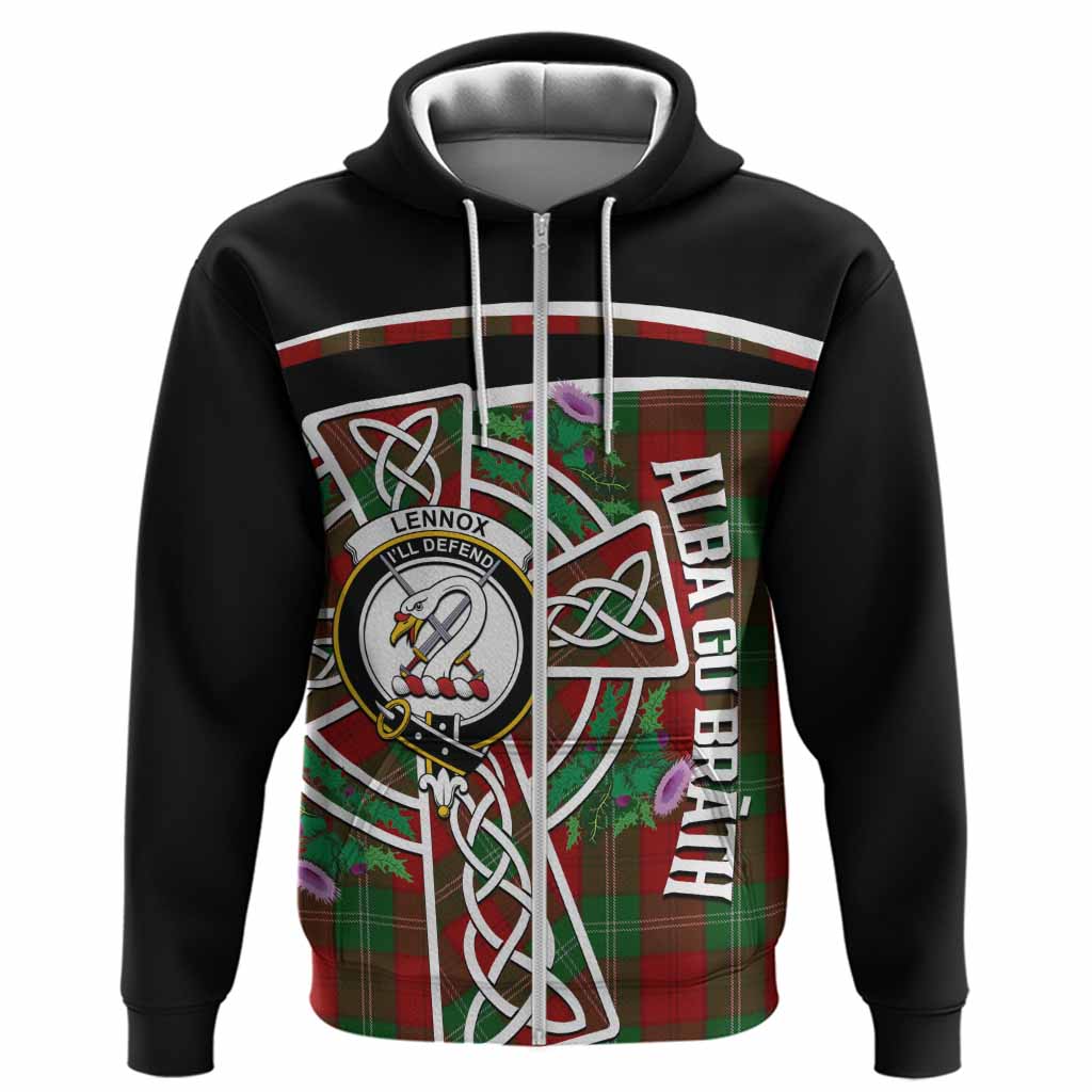 Lennox Tartan Crest Hoodie Scottish Thistle Celtic Cross Alba Gu Brath