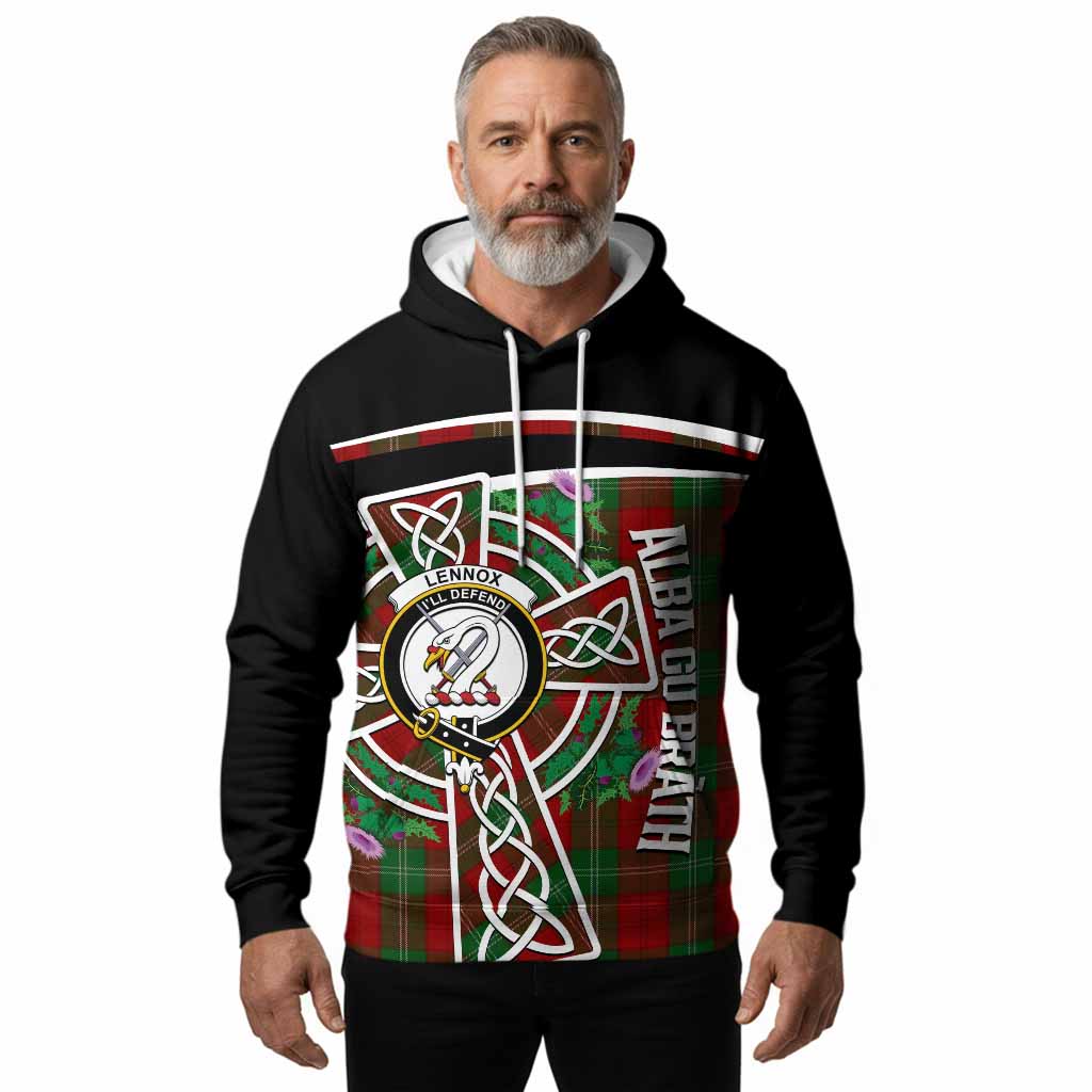 Lennox Tartan Crest Hoodie Scottish Thistle Celtic Cross Alba Gu Brath