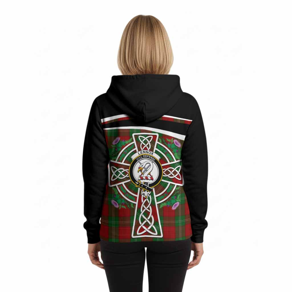 Lennox Tartan Crest Hoodie Scottish Thistle Celtic Cross Alba Gu Brath