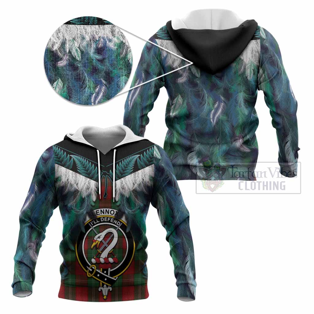 Lennox Tartan Crest Knitted Hoodie New Zealand Maori Korowai Cloak