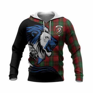 Lennox Tartan Crest Knitted Hoodie Scottish Golden Lions Wave Flow