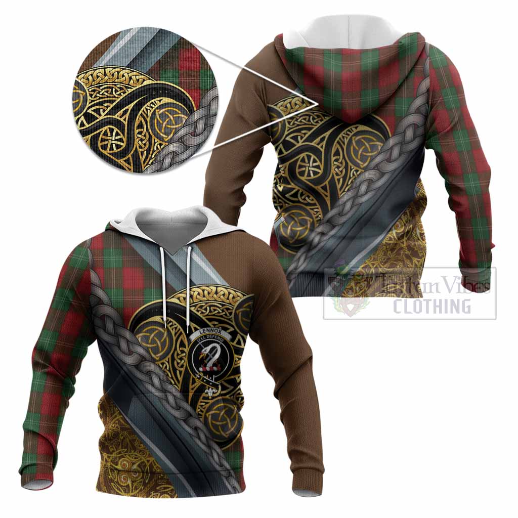 Lennox Tartan Crest Knitted Hoodie Scottish Triskele Celtic