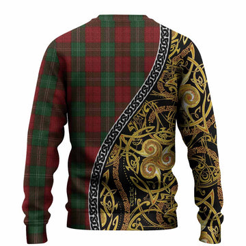 Lennox Tartan Crest Knitted Sweater Celtic Knot and Triple Trickle Spiral Symbols