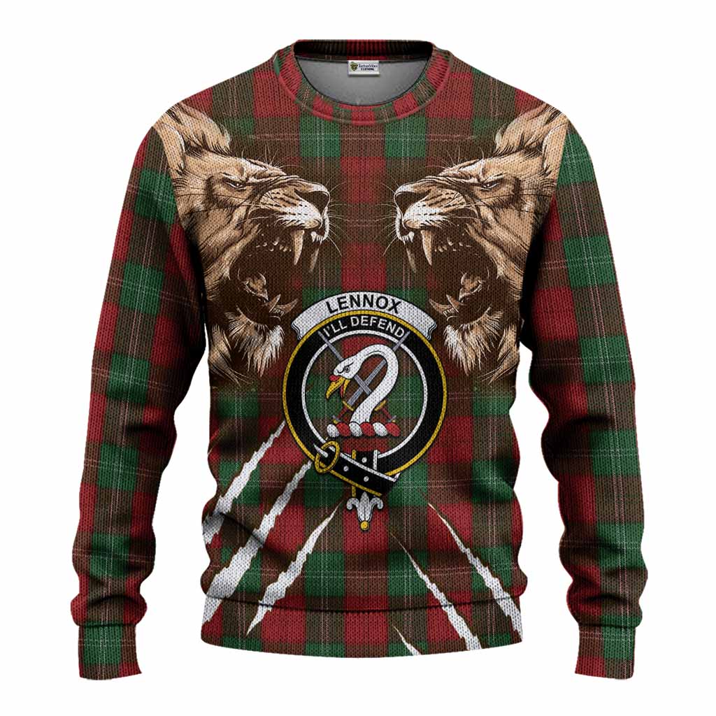 Lennox Tartan Crest Knitted Sweater Ferocious Lion Style