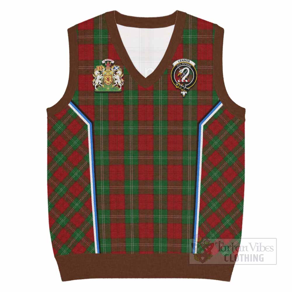 Lennox Tartan Crest Knitted V-Neck Vest Scotland Coat of Arm Flag Style - Tartan Vibes Clothing
