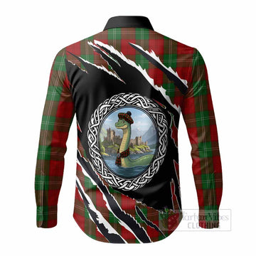 Lennox Tartan Crest Loch Ness Monster Long Sleeve Button Shirts Celtic Knot Nessie Art