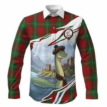 Lennox Tartan Crest Loch Ness Monster Scottish Heritage Art Long Sleeve Button Shirts