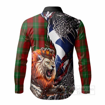 Lennox Tartan Crest Long Sleeve Button Shirts Heritage Flag Grunge Celtic Knot and Lion Rampant