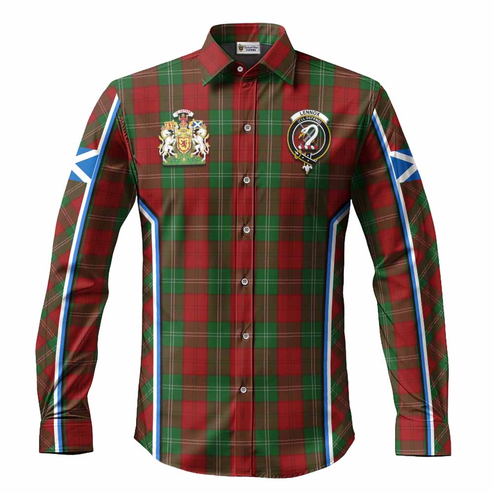 Lennox Tartan Crest Long Sleeve Button Shirts Scotland Coat of Arm Flag Style - Tartan Vibes Clothing