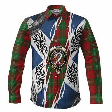 Lennox Tartan Crest Long Sleeve Button Shirts Scotland Flag Ripped Tribal Design