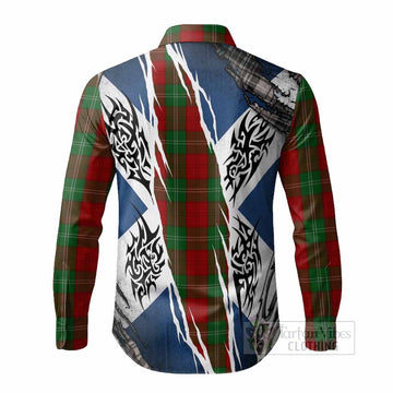 Lennox Tartan Crest Long Sleeve Button Shirts Scotland Flag Ripped Tribal Design