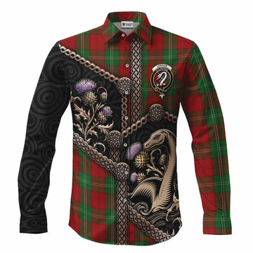 Lennox Tartan Crest Long Sleeve Button Shirts Scottish Thistle Loch Ness Monster