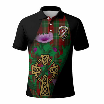 Lennox Tartan Crest Polo Shirt Celtic Cross Thistle Flowers